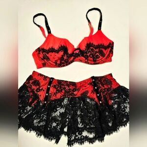 Y2K Vintage Victoria's Secret Goth 36b M Bra Skirt Set Sexy Little Things